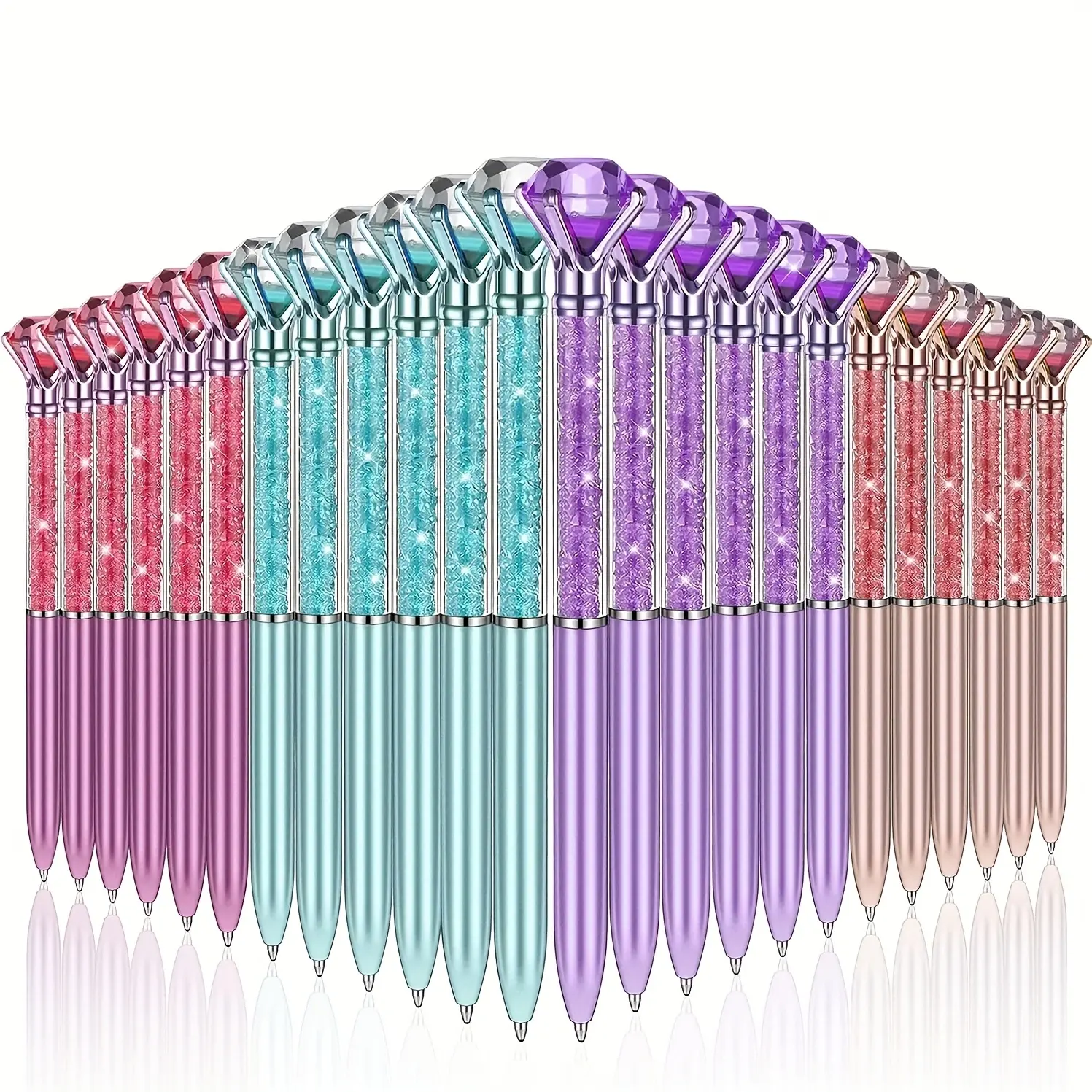24 Glitter Rhinestone Ballpoint Pen Kits - Black Ink Writing Stationery, Twist-Open Smooth Write Office Tool with Metallic Shine & Glossy Finish, Ideal for Desk Decor, Bridesmaid Gifts
