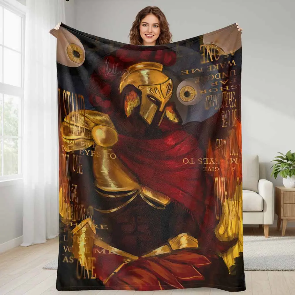 Spartan Warrior Flannel Blanket Abstract Golden Helmet Armor Print Ultra Soft Lightweight Cozy Decorative Throw for Bedroom Living Room Sofa Couch Office Nap Travel Birthday Gift