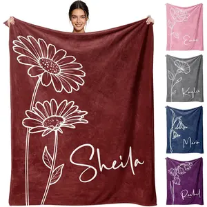 Gifts for Mom, Mothers Day Blanket Gifts, Custom Blanket with Name and Birth Month Flowers, Personalized Birthday Gifts for Mom Grandma from Son Daughter
