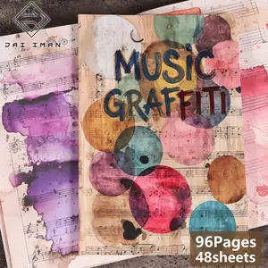 JAIIMAN A5 96pages (non-repeating patterns) Vintage Watercolor Music Junk Journal Writable Notebook with Two Bookmarks, Perfect for Scrapbooking, Daily Office, Paper Craft, Music Score Decoration