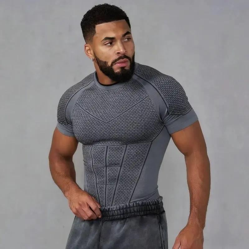 Men's T-Shirt Superman Sport Fitness Quick Dry Breathable Elastic Slim Fit Short Sleeve Training Top