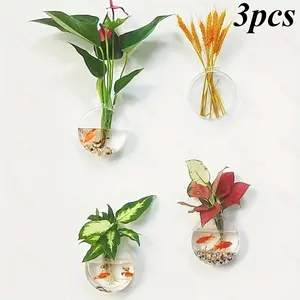 Creative Hydroponic Plastic Vase, Transparent Hanging Flower Pot, Wall-Mounted Small Fish Tank, Modern Minimalist Decorative Vase for Home & Office
