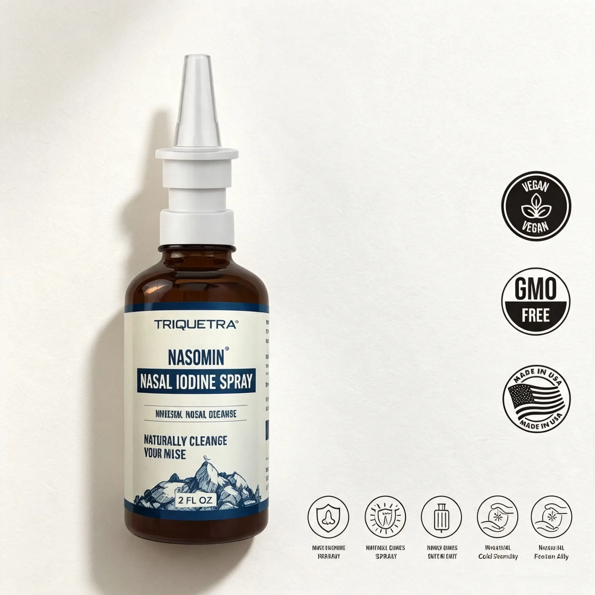 Nasomin Nasal Iodine Nasal Cleanse - Natural Iodine + Fulvic Acid Mineral Complex, Neutralize Nose Irritants, Daily Nasal Care, 2oz Bottle Includes Nasal Sprayer