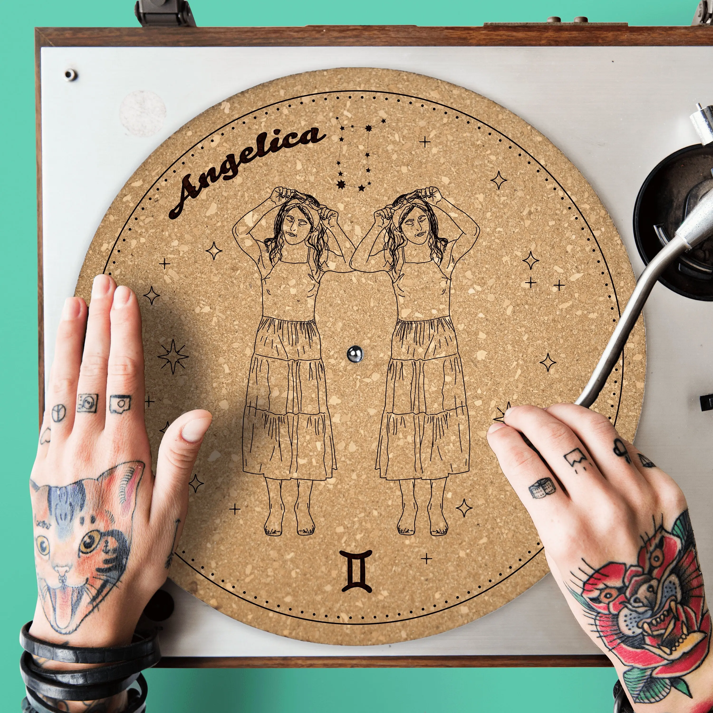 Gemini Cork Turntable Slipmat | Enhanced Static-Repellant Audiophile Vinyl Accessory | Quetzal Studio