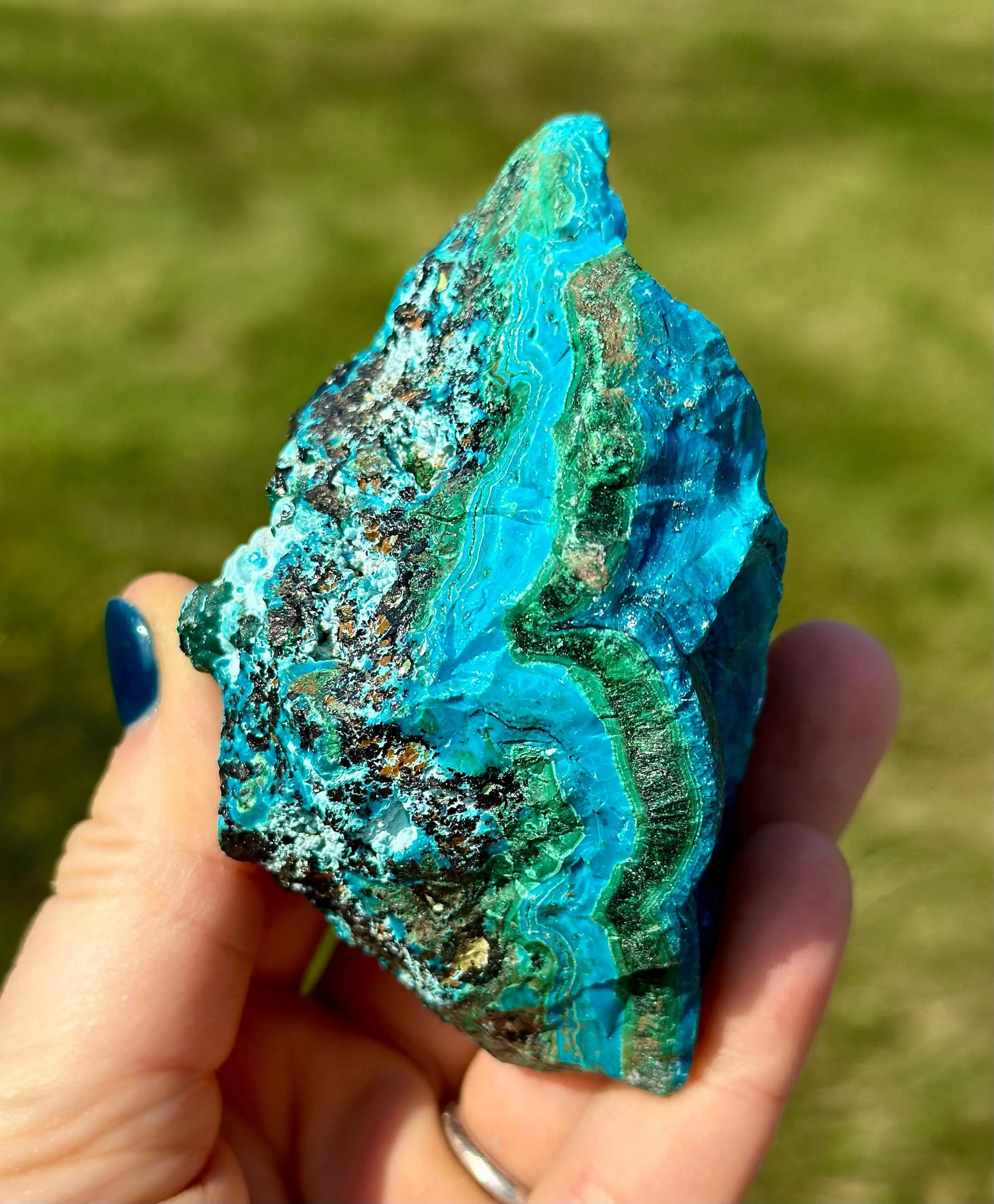 New Moon Beginnings Raw Chrysocolla Malachite Specimen with Unique Blue and Black Patterns