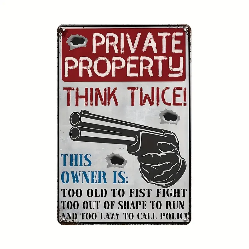 Vintage Metal Tin Warning Sign - Private Property No Trespassing - Durable Iron Plaque for Indoor/Outdoor Use - Ideal for Man Cave, Garage, Bar, Pub, Yard, Patio Wall Art Decor - 12x8 inch.