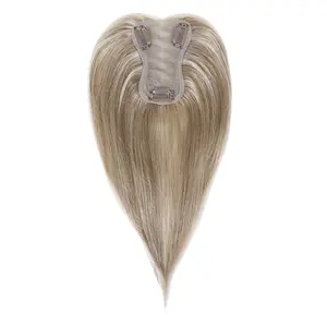 Real Human Hair Topper Hand-Tied Lace Maillard Color Highlighted Clip In Bangs Volumizing Top Piece Natural Look Cover Gray High Root Lift for Women