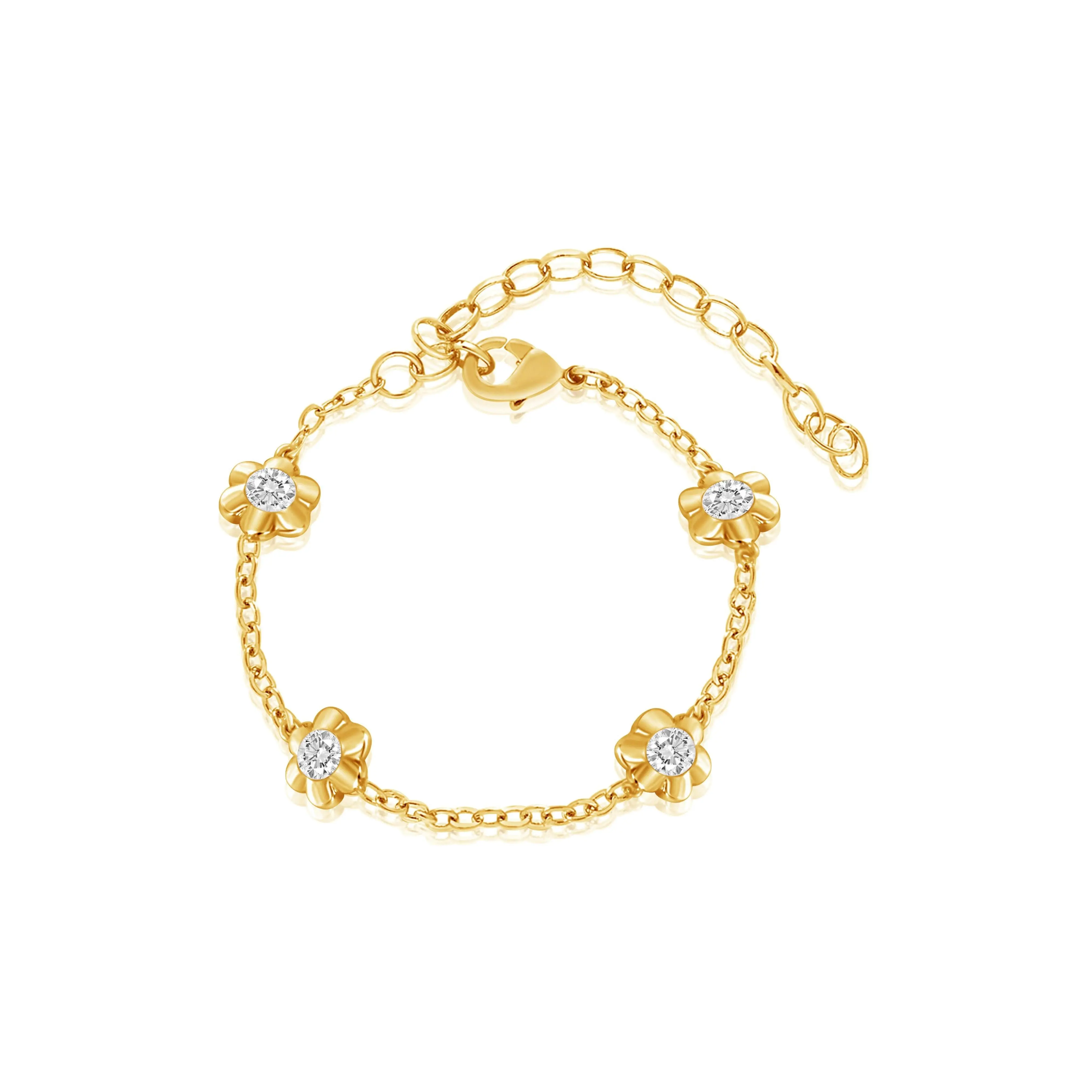 Flower White Crystal Gold Plating Girl's Adjustable Charm Bracelet Earth2Jane