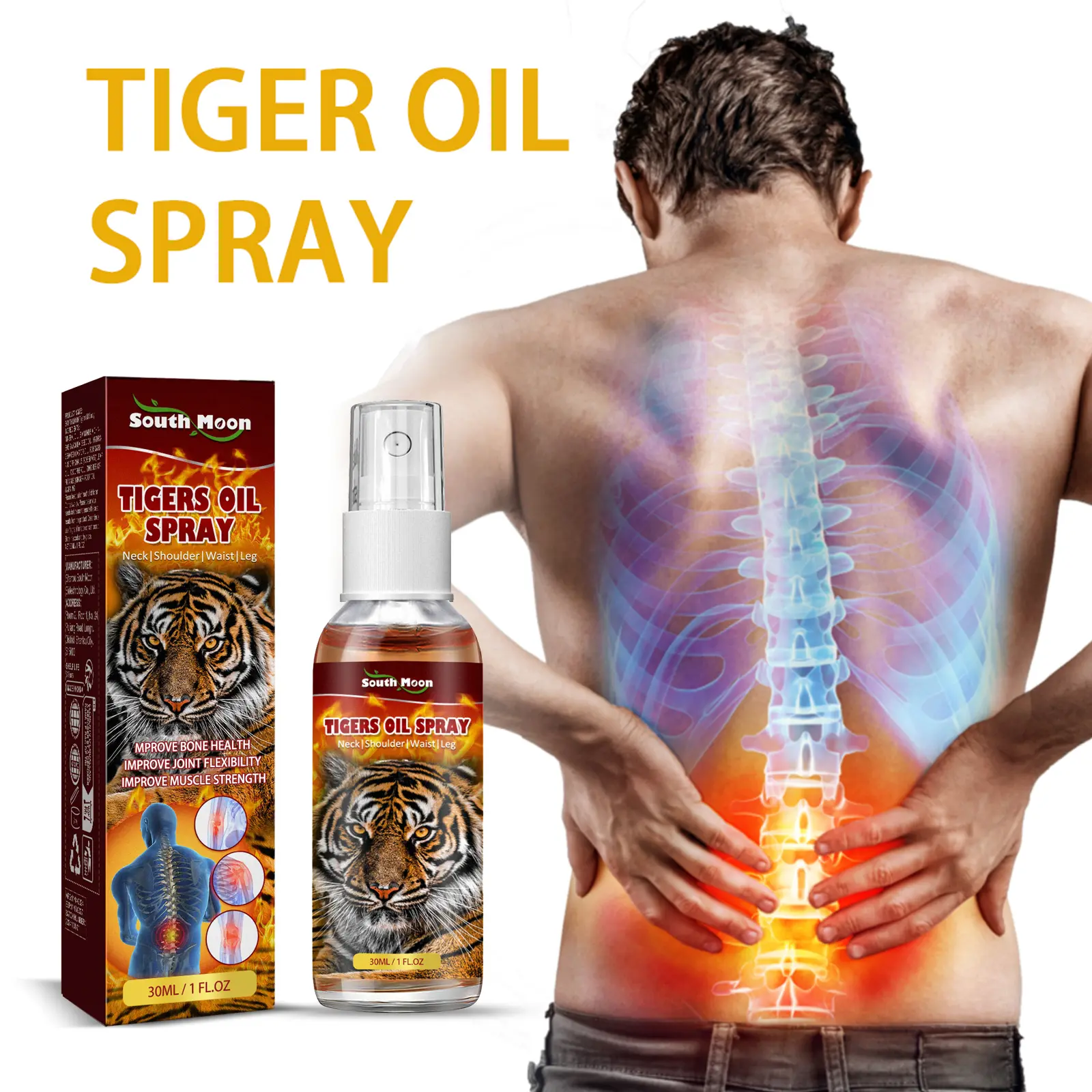 Tiger Body Oil Spray for Arthritis, Neck & Back Pain Relief - Fast-Penetrating, Non-Greasy & Calming, Long-Lasting Moisturizing Body Care for Seniors