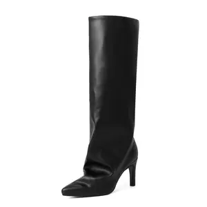 Reitoye Knee High Boots Women Sexy Pointed Toe Stiletto Tall Boots Side Zipper Dress Fashion Boots Shoes