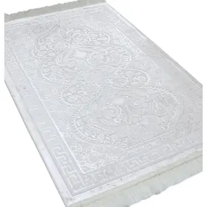 Luxury Velvet Islamic Prayer Rug Paisley Vanilla Creme