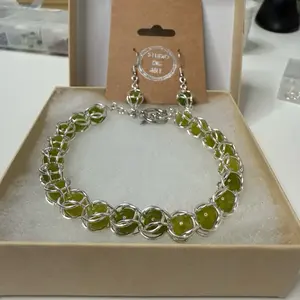 Peridot Captured Bead Bracelet and Earrings Set Handmade