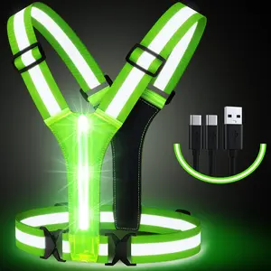 &Led Reflective Vest Running Gear, High Visibility Reflective Running Gear Rechargeable Adjustable Led Running Vest, Safety Night Running Gear for Men Women