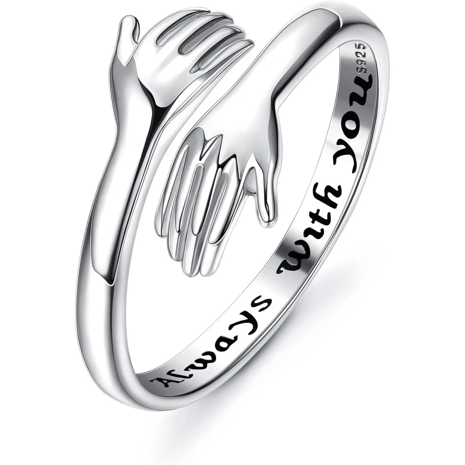 CASSIECA Adjustable Personalized Encouragement Ring with "Always with You" Symbolic Hug Design, Women's Artificial Gemstone Jewelry for Birthday, Valentine's Day Gifts