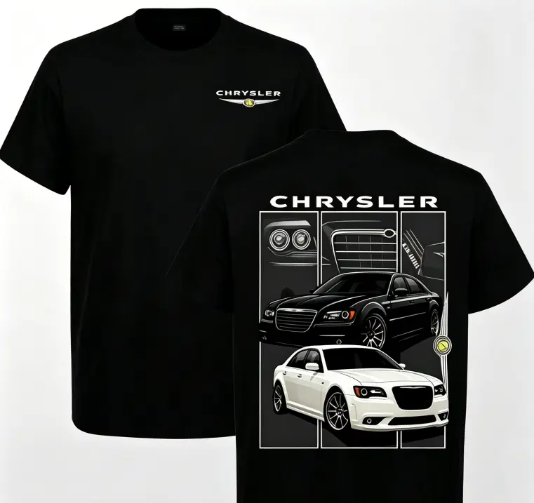 Men's Round Neck Short-Sleeve Tshirt - Retro 300C Hemi Mopar V8 Graphic, Legendary American Muscle Car Print, Breathable Lightweight Cotton, Automotive Logo, Casual Style, Summer Streetwear for Hemi Engine Auto Enthusiasts, Automotive Logo Men's Short-Sle
