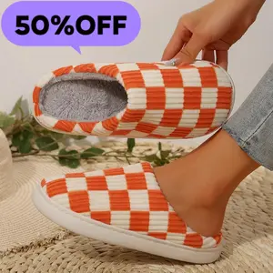 Women House Slippers Soft Plaid Scuff Slides Cozy Memory Foam Slipper Slip on Warm Checkered Shoes Indoor Outdoor