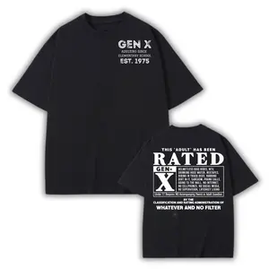 (2 Sides T-Shirt) Gen X Rated Custom Shirt, Generation X Adulting Since Elementary School Graphic Tee, Retro Vintage T-Shirt, Top Casual Summer Round Neck