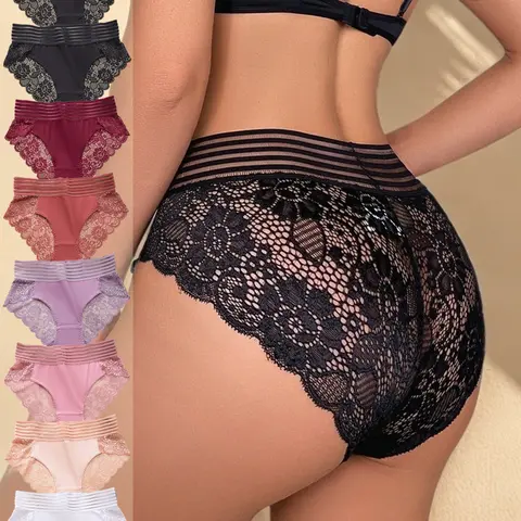 DORSU 8pcs/6PCS Women's High Waist Sexy Lace Panties Briefs Soft Women's Lace Lingerie Slimming Design + Soft and Skin-Friendly Fabric