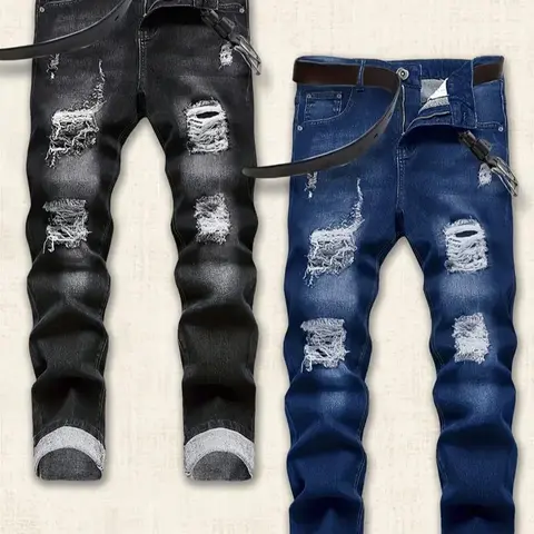 2026 Men's Slim-Fit Distressed Jeans 2-Pack, Classic Versatile Casual Denim Trousers