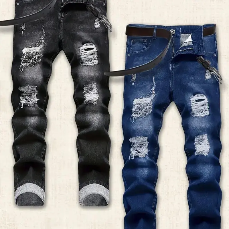 2026 Men's Slim-Fit Distressed Jeans 2-Pack, Classic Versatile Casual Denim Trousers