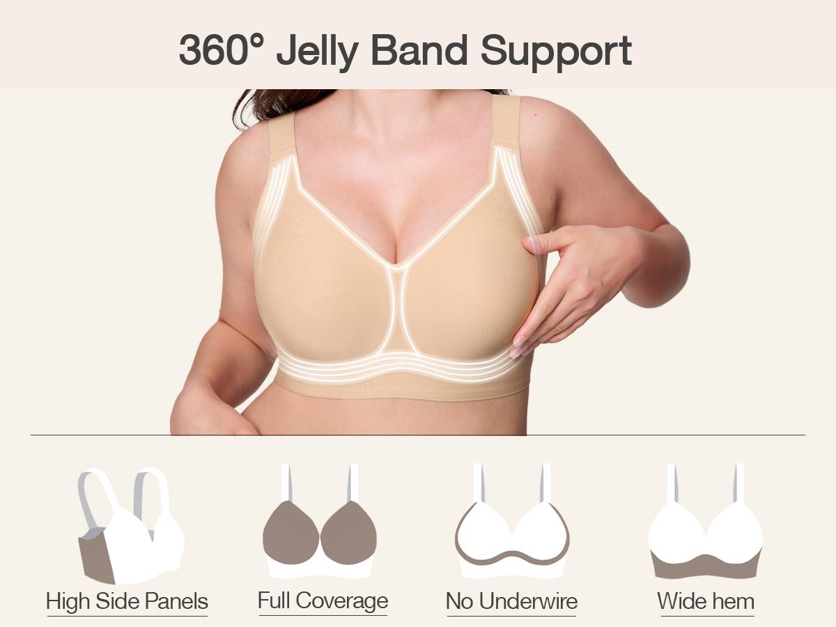 OEAK Jelly Bras Women Seamless Lift Bra Wireless Push Up No Underwire Full Coverage Plus Bras Comfort Supportive Sports T-Shirt Bra