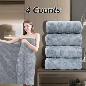 Checkerboard Pattern Bath Towel Set, 4 Counts/set Soft Absorbent Towel, Quick-dry Towel for Home Bathroom, Household Bathroom Supplies