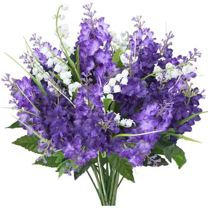 10Pcs Flowers Artificial Bouquet Fake Purple Flowers Faux Lilacs Mix Bush Artificial Purple Silk Flower Bulk Arrangements Summer for Table Centerpieces Home Wedding Decorations