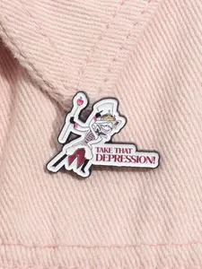 Cartoon Animated Hazbin Hotel Enamel Pin Anime Character Lucifer TAKE THAT DEPRESSION Alloy Brooch Lapel Backpack Badge Fashion Jewelry Accessories Gift for Friends Durable Metal Pins