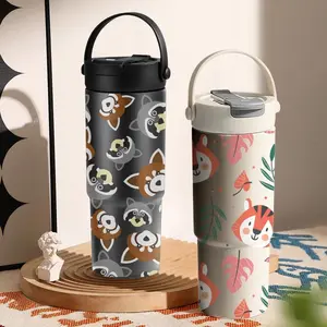 PIKPAKA Red Panda Pattern Vacuum Flasks 700ml Ceramic Lined Tumbler with Tea Infuser & Hidden Straw, Vacuum Insulated Travel Mug with Handle, Long Cold Retention Water Bottle, Holiday Gift for Christmas, Birthday & Mother's Day