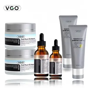 VGO 3-in-1 Skincare Set: Vitamin C Serum (30ml) + SnailMucin Cream (50ml)+ Gentle Cleanser (100ml)-Brightening, Hydrating & Acne Care ultra  facial  cream