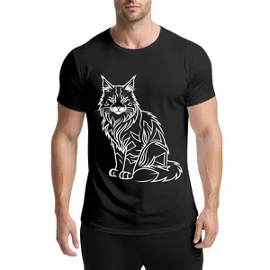 Funny Maine Coon Cat T-Shirt fashion street style men's t shirts for Men Gift for Cats Lovers Black Graphic Tee 100% Cotton Soft Comfortable Versatile Fit Single-sided Printing Excellent Breathability cat dad gift good graphic tees