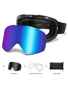 Ski Goggles with Uv400 Protection+ Replacement Lenses, Anti-Fog, Interchangeable Magnetic Lenses, OTG-Friendly, Frameless Design, Snowboard Goggles for Men Women