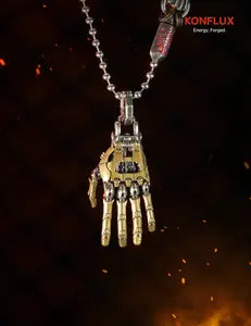 KONFLUX Mechanical Hand Pendant Movable Finger Robot Charm Steampunk Gothic Jewelry Unique Gift For Men Women Tech Wear