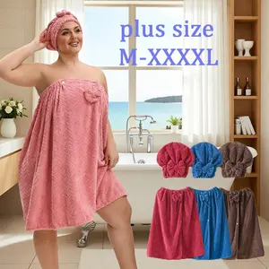 2-Piece Bathrobe Set Plus-size bathrobe designed for both wearing and wrapping Coral fleece oversized, extra-absorbent bathrobe with matching shower cap Ideal choice for family and friends