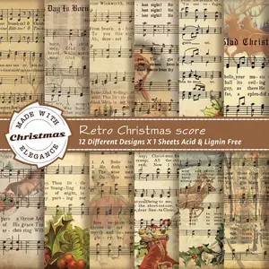 12 Vintage Music Scrapbooking Scrapbook Papers, Old Music Pattern Theme Single-Sided Craft Paper Pad, Suitable for DIY Projects and Decoration