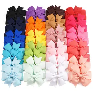 40Pcs 3 Inch Boutique Grosgrain Ribbon Pinwheel Hair Bows Alligator Clips for Daily Life  in 20 Color Pairs