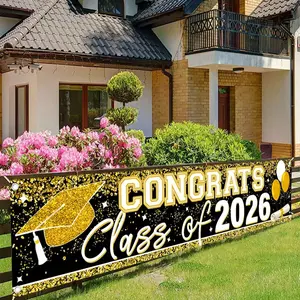 1PCGraduation Banner, Party Decorations Banners, Class Of 2026Congrats Grad Yard Sign For Graduation PartyDecorations 2026, Golden Welcome Sign Outside Fence Garage Garden Porch Backdrop Home Decor, 2D Flat OutdoorHanging Banner