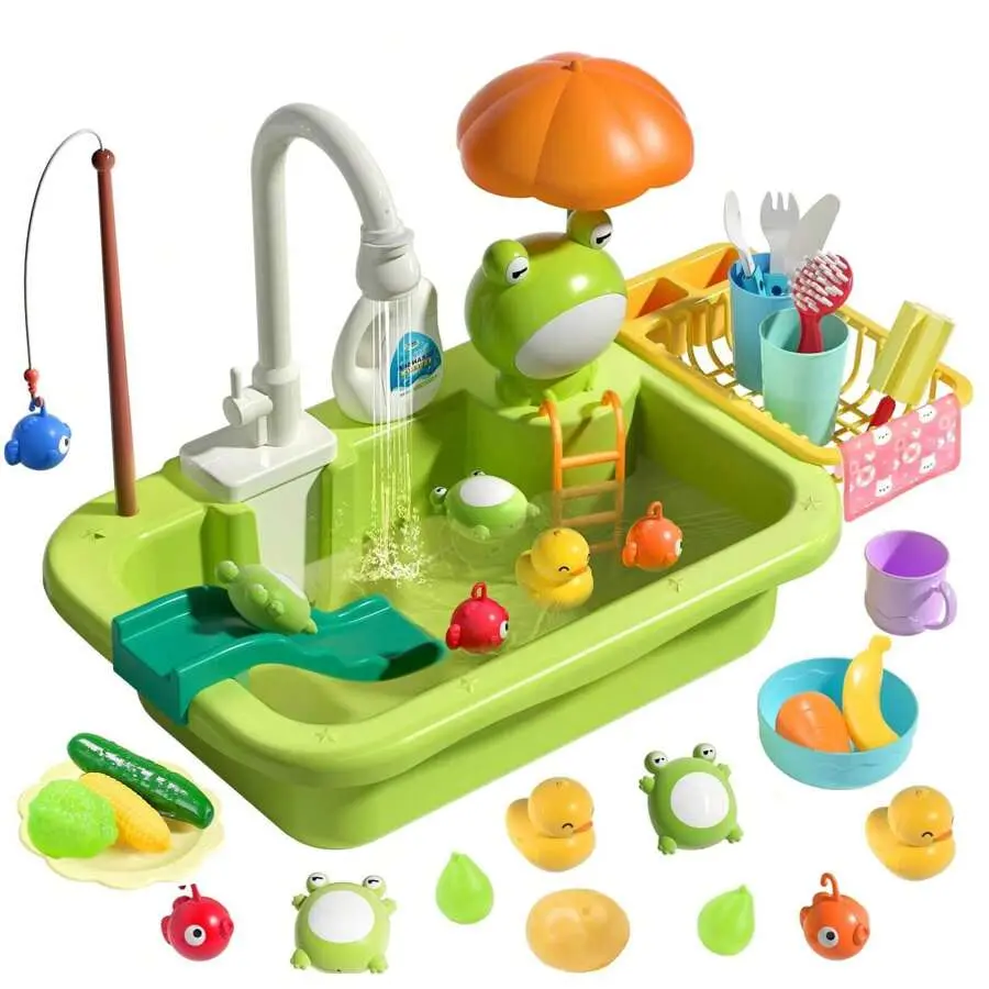 RUVINCE Play Sink With Running Water Kitchen Play Toy With Electric Faucet Play  Floating Pool Toys