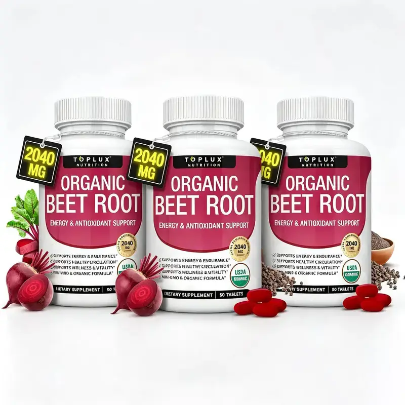 Toplux Organic Beet Root Tablets - Nitric Oxide Booster Beetroot Supplement