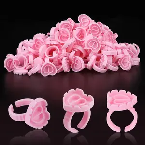 Heart Shape Eyelash Glue Cups Set, 100 Pieces Disposable Color Mixing Rings, Eyelash Extension Tattoo Ink Dish Kit, Eyelash Tools