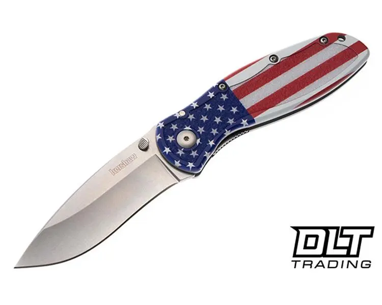 Kershaw Blur 1670USA - USA Flag Aluminum - Stonewash 14C28N Blade