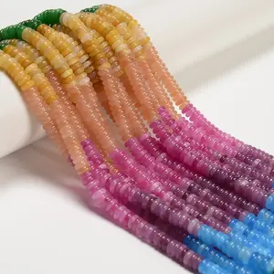 01-Multi-color Gemstone Smooth Rondelle Beads Size 2x6mm 15.5'' Strand