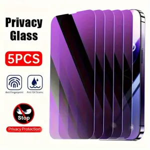 Premium Protection! 5pcs Anti Blue Light Privacy Tempered Glass Screen Protector For iPhone 17/17Air/17 Pro/17 Pro Max iPhone XS/XS Max/XR/12/12 Pro/12 Pro Max/11/11 Pro/11 Pro Max/12 Mini/13/13 Pro/13 Pro Max/13 Mini