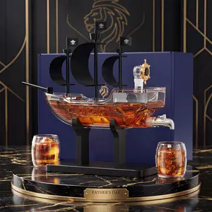 Father's Day Gift, Gifts for Men Dad, Pirate Ship Whiskey Decanter Set with 2 Bottles,   for Home Bar, Funny Gift Ideas for Him, Husband, Father, Boyfriend, Mom, Anniversary, Sailor & Captain, Sailor Enthusiast liquor for Bar, dispenser Utensils