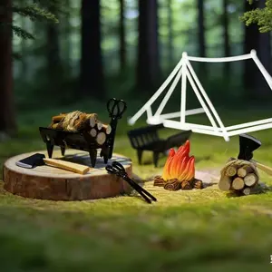 Mini Camping Campfire Wood Bundle Micro Landscape Decoration Set, Detailed Outdoor Camping Scene Model Display, Perfect for Dollhouse DIY Setup