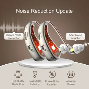 2Pcs Rechargeable Hearing Aids with Noise Reduction, In-Ear Amplifier Earphones for Adults, Khaki Color, Indoor Outdoor Use
