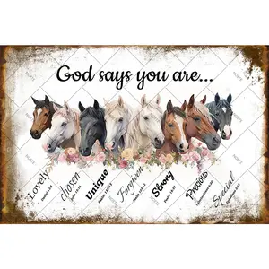 Wall art metal poster signboard Noete Horse Decor 8x12 Inch Rustic Western Horse Metal Tin Sign with Inspirational Quotes, Farmhouse Chic Poster for Bedroom, Living Room & Office Country Style Home Decor