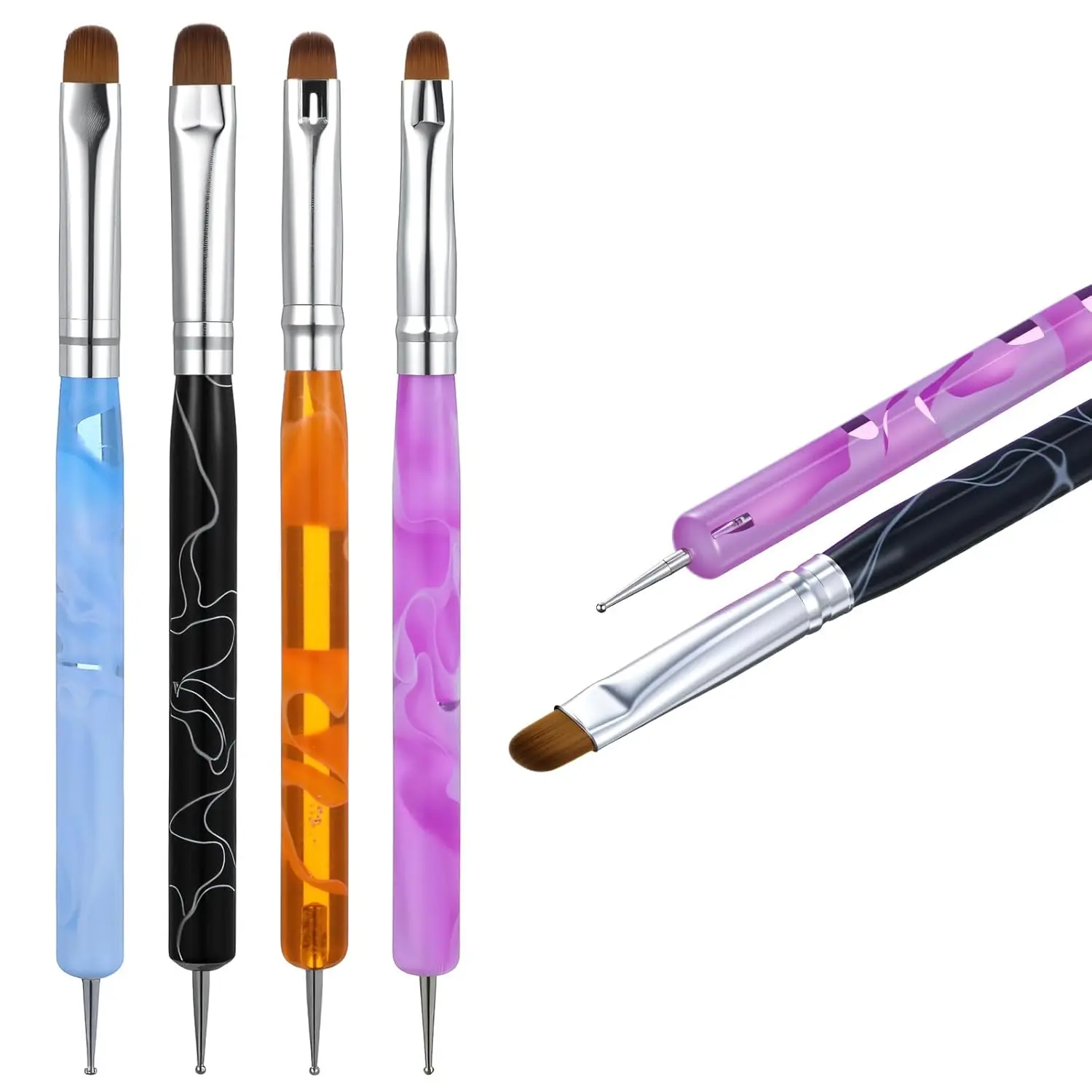 4-Pcs Nail Art Brushes Set - Manicure & Pedicure Tools with French Tip, Builder Gel, Dotting, Small Detail Painting, 3D Acrylic, Cuticle Clean Up, Smooth Polish Application for Salon Professionals, Manicure at Home Nail Care Supplies