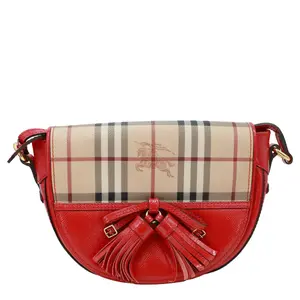 Pre-owned BURBERRY Canvas Crossbody Bags Maydown Haymarket Check Leather Crossbody Bag Red