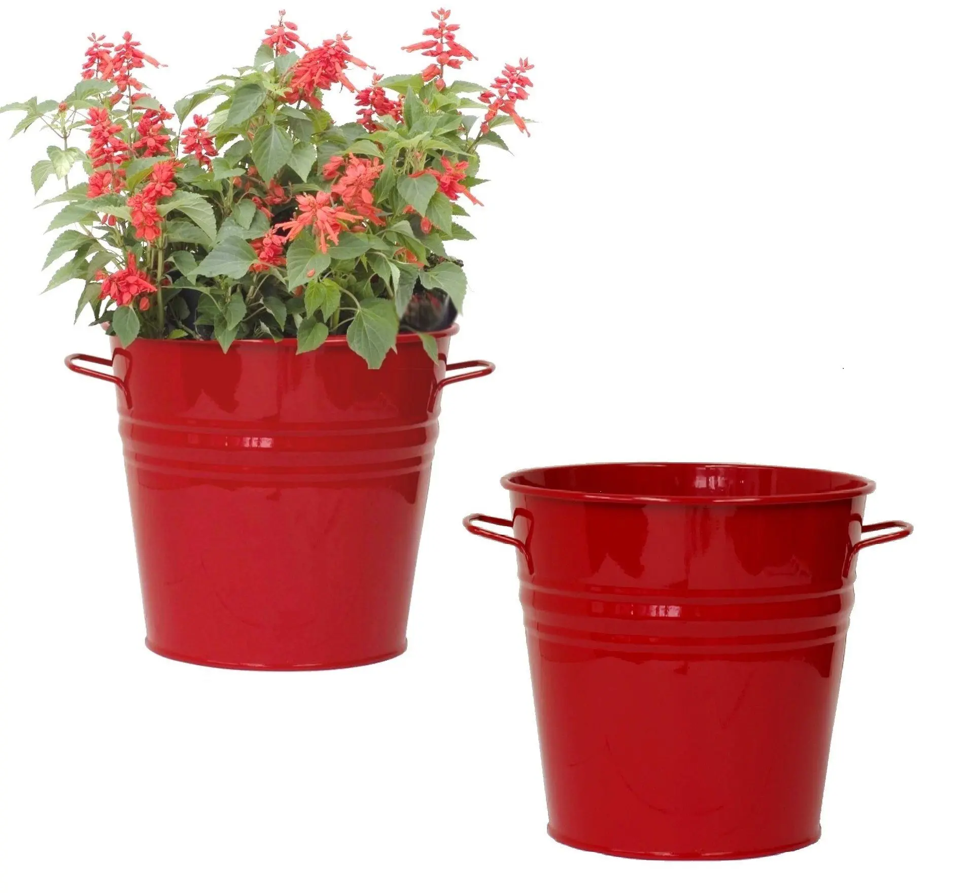 6051E XR S-2 Enameled Steel Planter - Red - Set of 2 - Watertight Design